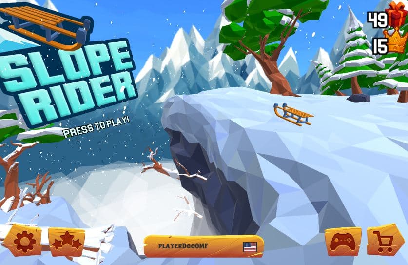 Slope Rider rider leaping across a cracked ice gap